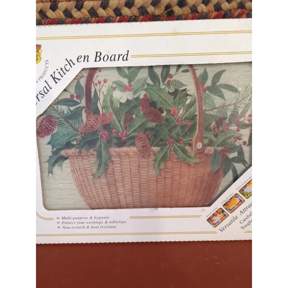 NOS The Universal Kitchen Board Multiple uses ,Safety Glass, Holiday Basket